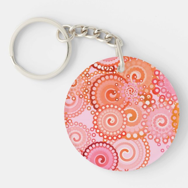 Fractal swirl pattern, coral and pink keychain (Front)