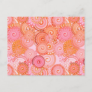 Fractal swirl pattern, coral and pink postcard