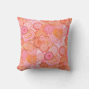 Fractal swirl pattern, coral and pink throw pillow