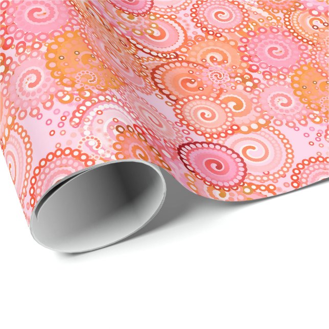 Fractal swirl pattern, coral and pink wrapping paper (Roll Corner)