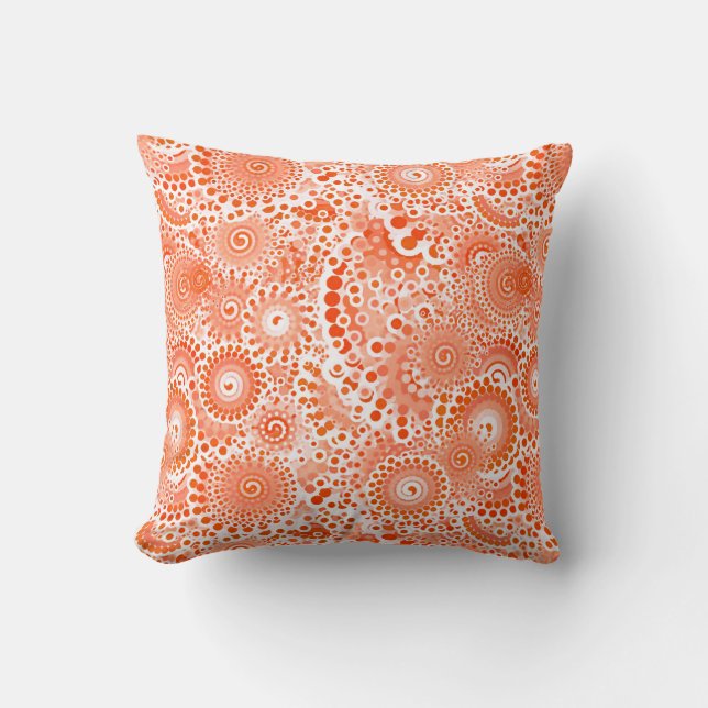 Fractal swirl pattern, coral orange throw pillow (Front)