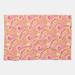 Fractal swirl pattern, coral, peach kitchen towel