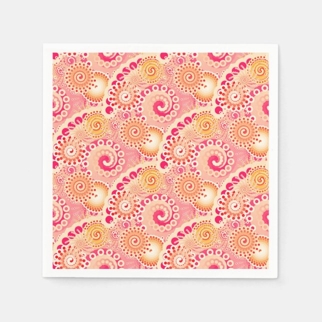Fractal swirl pattern, coral, peach napkin (Front)