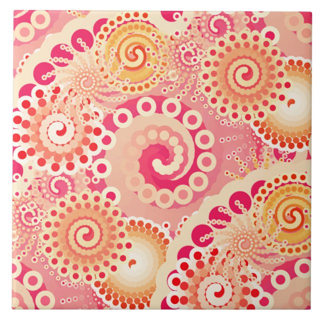 Fractal swirl pattern, coral, peach tile (Front)