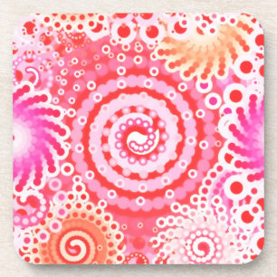 Fractal swirl pattern, coral, pink and cream coaster