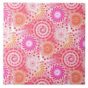 Fractal swirl pattern, coral, pink and cream tile