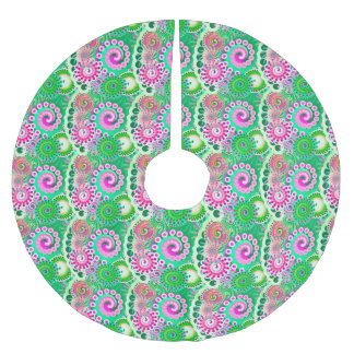 Fractal swirl pattern, green, pink, multi brushed polyester tree skirt