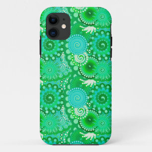 Fractal swirl pattern, jade, turquoise, aqua iPhone 11 case