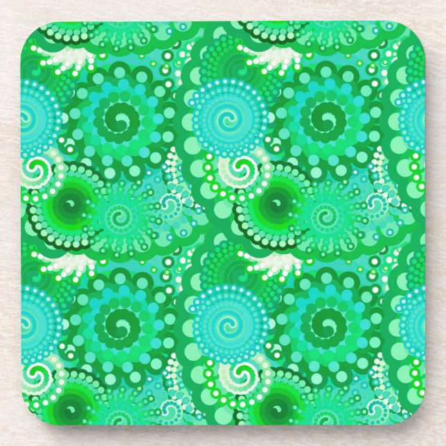 Fractal swirl pattern, jade, turquoise, aqua coaster (Front)
