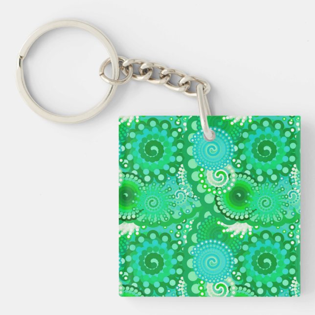 Fractal swirl pattern, jade, turquoise, aqua keychain (Front)