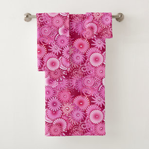 Fractal Swirl Pattern, Magenta, Pink and Burgundy Bath Towel Set
