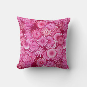Fractal Swirl Pattern, Magenta, Pink and Burgundy Throw Pillow