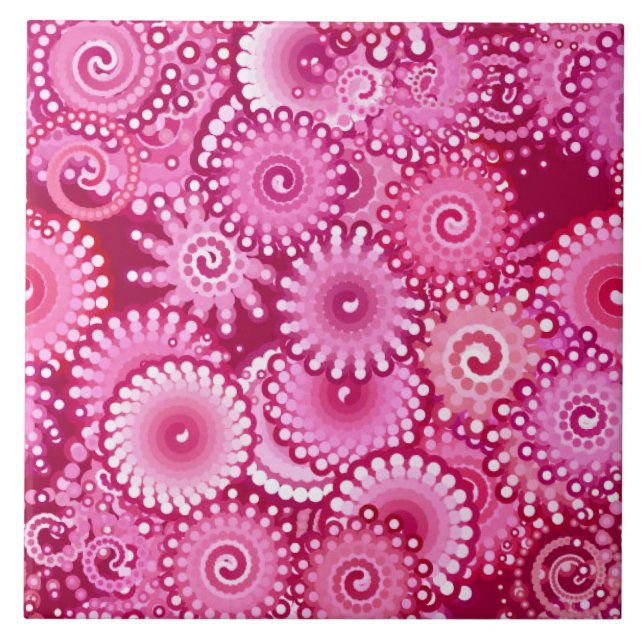 Fractal Swirl Pattern, Magenta, Pink and Burgundy Tile (Front)