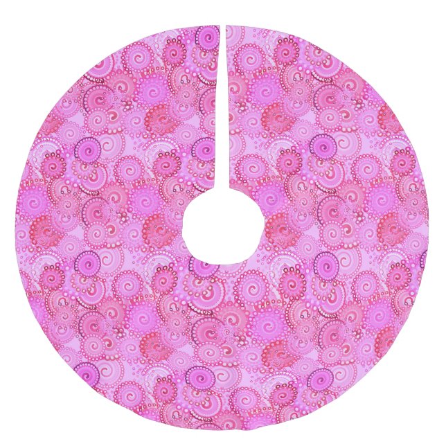 Fractal swirl pattern, pink and fuchsia brushed polyester tree skirt (Front)