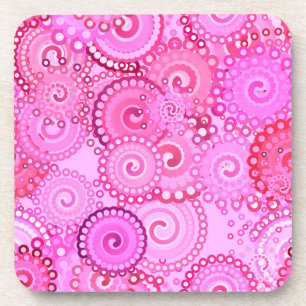 Fractal swirl pattern, pink and fuchsia coaster