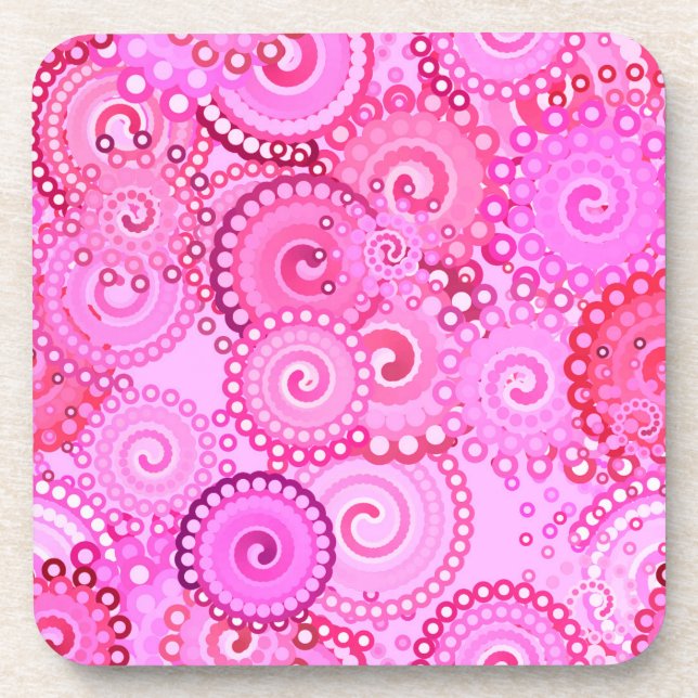 Fractal swirl pattern, pink and fuchsia coaster (Front)