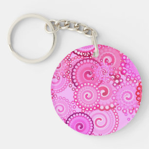 Fractal swirl pattern, pink and fuchsia keychain