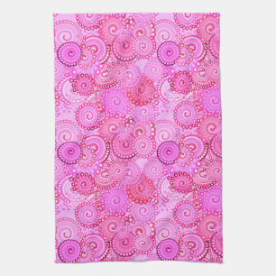 Fractal swirl pattern, pink and fuchsia kitchen towel