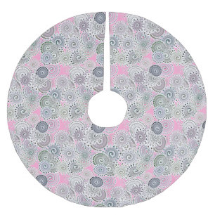 Fractal swirl pattern, pink and grey brushed polyester tree skirt