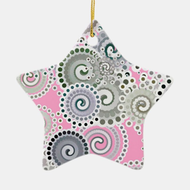 Fractal swirl pattern, pink and grey ceramic ornament (Front)