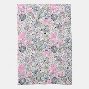 Fractal swirl pattern, pink and grey kitchen towel
