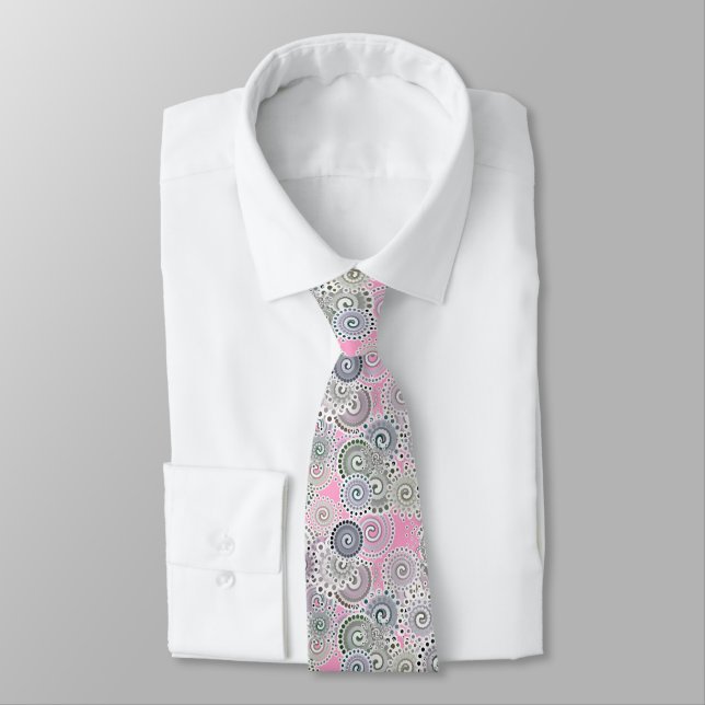 Fractal swirl pattern, pink and grey tie (Tied)