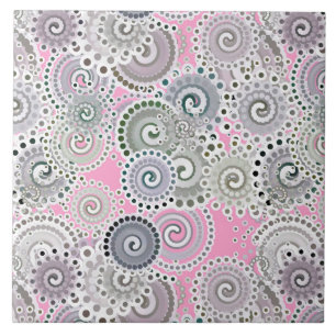 Fractal swirl pattern, pink and grey tile