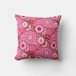 Fractal swirl pattern, pink and maroon throw pillow