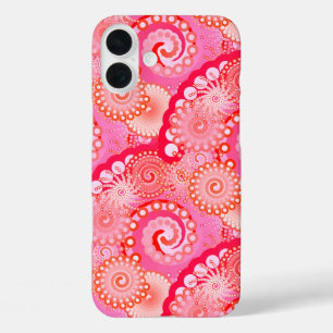 Fractal swirl pattern, pink, fuchsia, coral iPhone 16 plus case