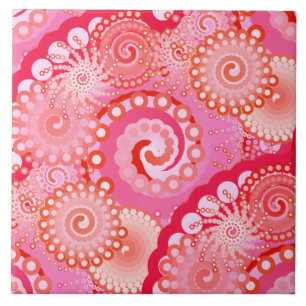 Fractal swirl pattern, pink, fuchsia, coral tile