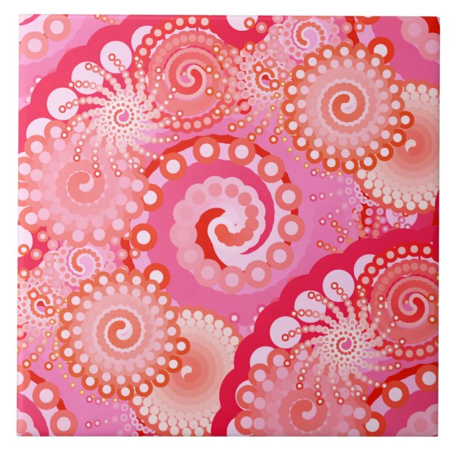 Fractal swirl pattern, pink, fuchsia, coral tile (Front)