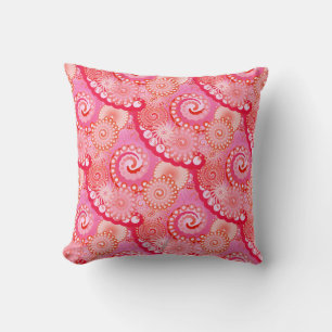 Fractal swirl pattern, pink, fuchsia throw pillow