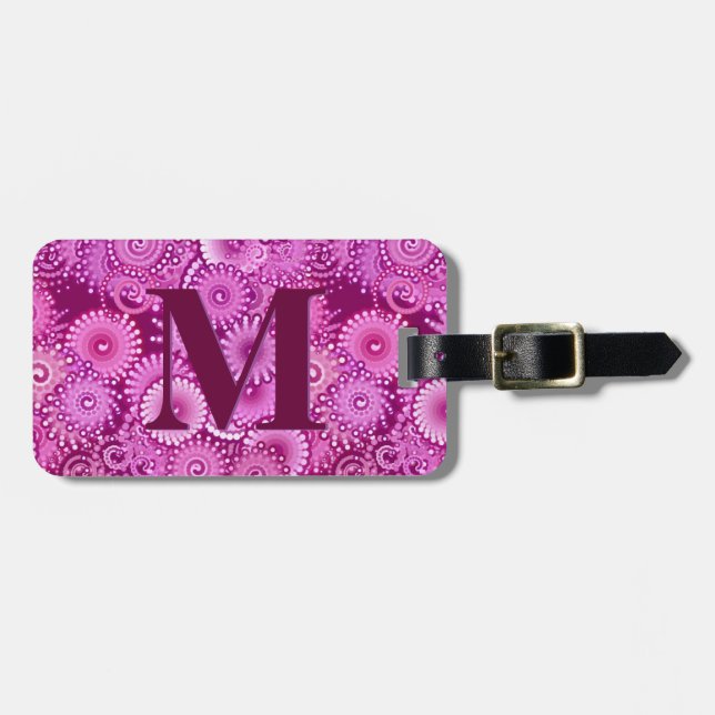 Fractal swirl pattern, purple, with monogram luggage tag (Front Horizontal)