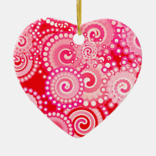 Fractal swirl pattern, red and hot pink ceramic ornament