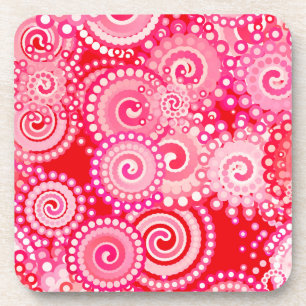 Fractal swirl pattern, red and hot pink coaster