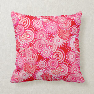 Fractal swirl pattern, red and hot pink throw pillow