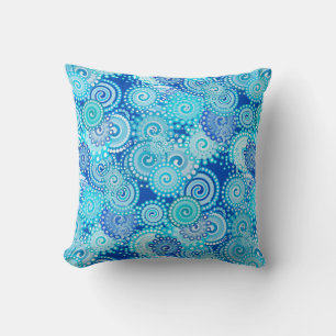 Fractal swirl pattern, shades of blue throw pillow