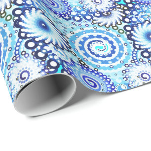 Fractal swirl pattern, shades of blue wrapping paper