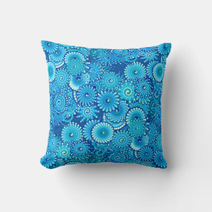 Fractal Swirl Pattern, Shades of Cobalt Blue Throw Pillow