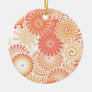 Fractal swirl pattern, shades of coral and peach ceramic ornament