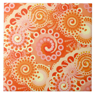 Fractal swirl pattern, shades of coral orange tile