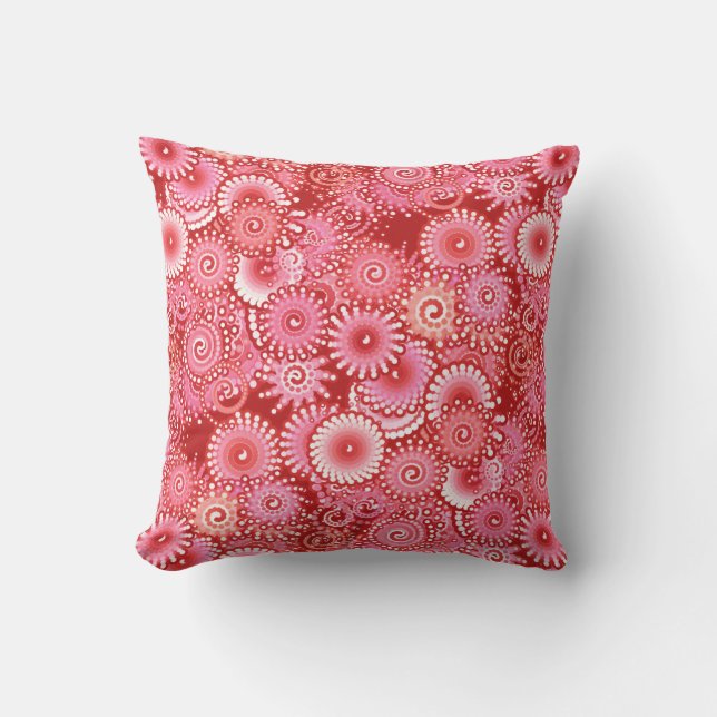 Fractal swirl pattern, shades of deep red throw pillow (Front)