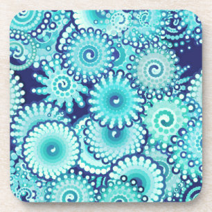 Fractal swirl pattern, shades of denim blue coaster