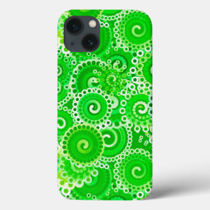Fractal swirl pattern, shades of emerald green iPhone 13 case