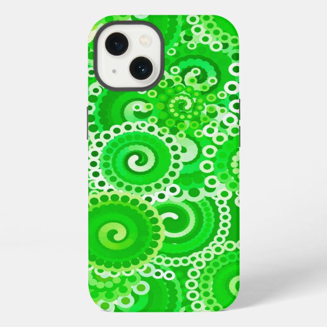 Fractal swirl pattern, shades of emerald green iPhone case (Back)