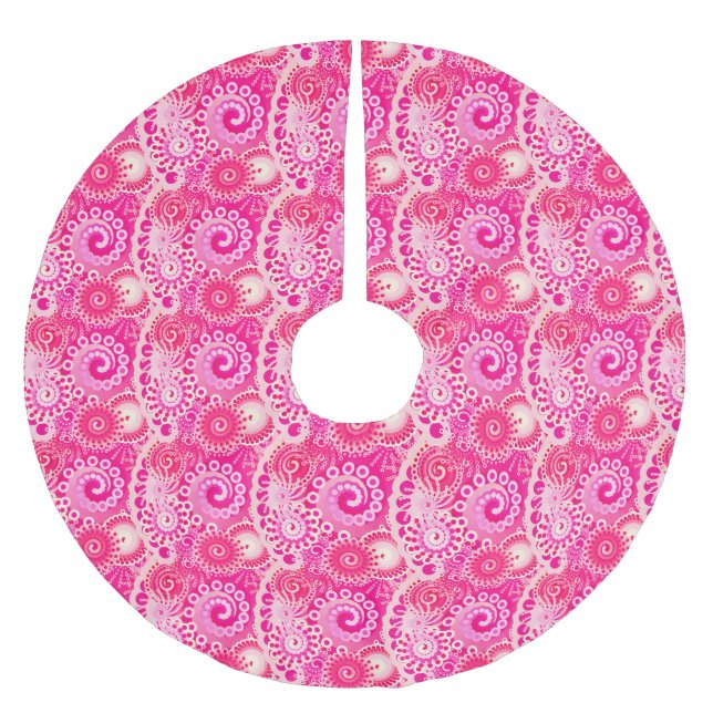 Fractal swirl pattern, shades of fuchsia pink brushed polyester tree skirt (Front)