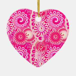 Fractal swirl pattern, shades of fuchsia pink ceramic ornament