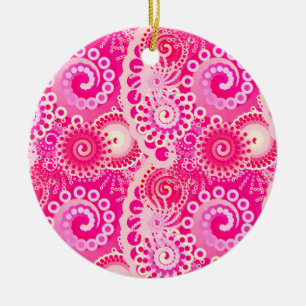 Fractal swirl pattern, shades of fuchsia pink ceramic ornament