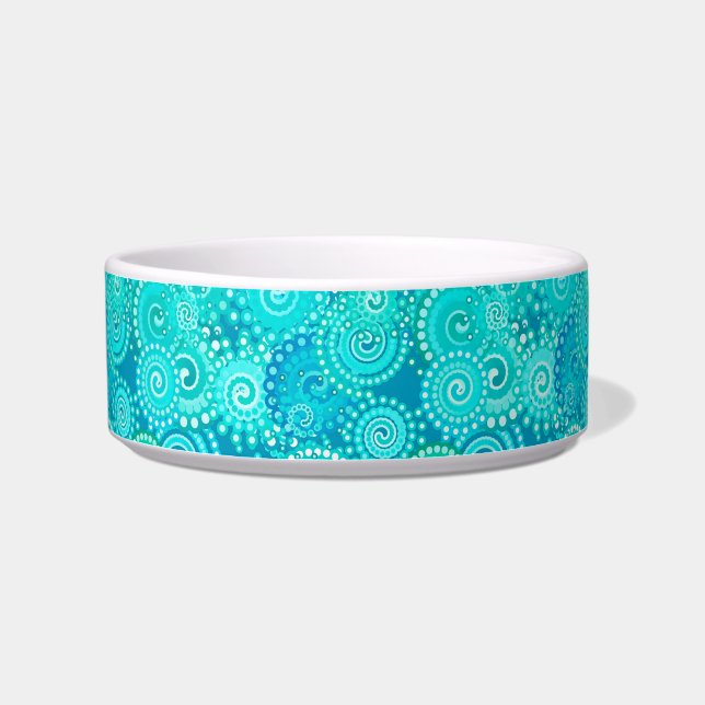 Fractal swirl pattern, shades of ocean blue bowl (Left)