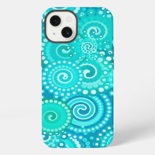 Fractal swirl pattern, shades of ocean blue iPhone 13 case